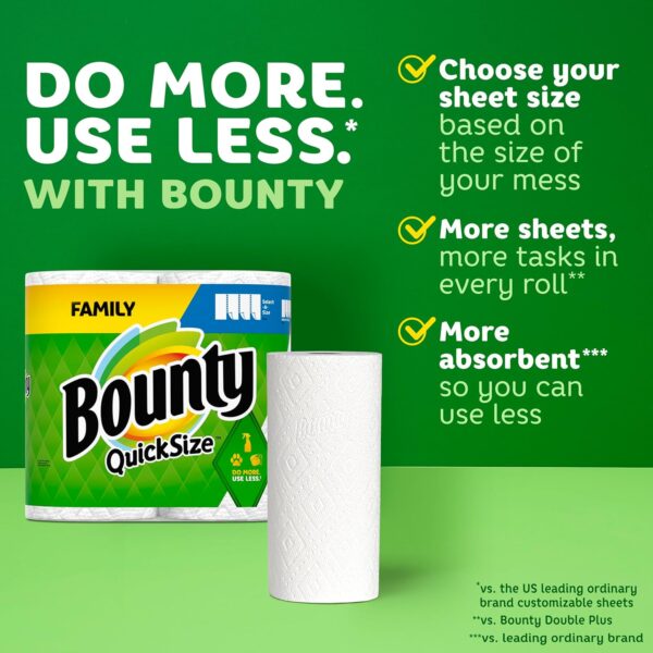 Bounty Quick-Size Paper Towels, White, 12 Family Rolls = 30 Regular Rolls - Image 2