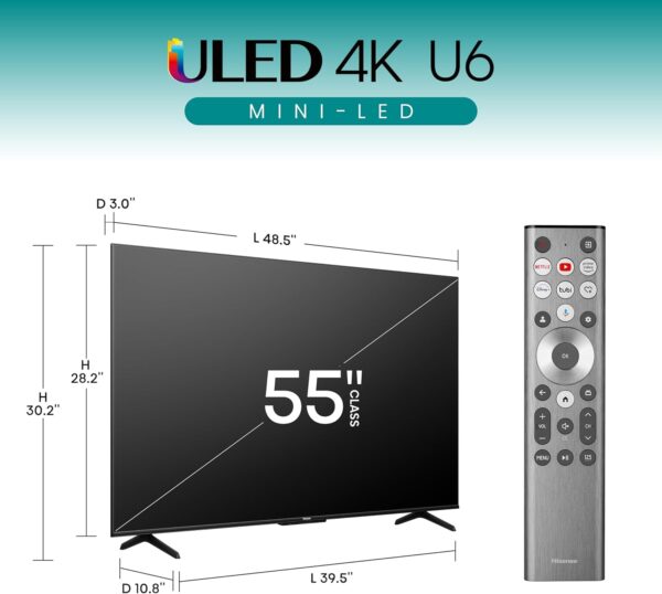 Hisense 55-Inch Class U6 Series Mini-LED ULED 4K UHD Google Smart TV (55U6N, 2024 Model) - QLED, Motion Rate 240, HDR 10+, Full Array Local Dimming, Game Mode Plus, Alexa Compatibility - Image 2