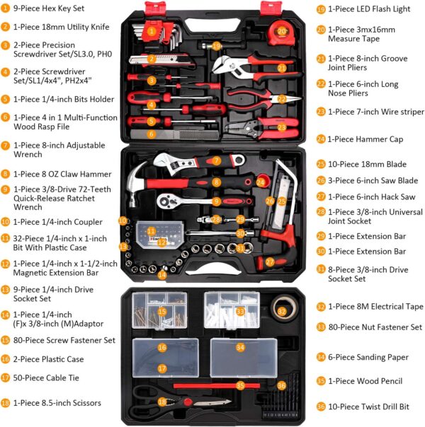 KingTool 325 Piece Home Repair Tool Kit, General Home/Auto Repair Tool Set, Toolbox Storage Case with Drawer, General Household Tool Kit - Perfect for Homeowner, Diyer, Handyman - Image 2