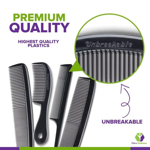 Mars Wellness 4 Piece Professional Comb Set Black - USA MADE - Fine Pro Tail Combs, Dresser Hair Comb Styling Comb - Premium Grade for Men and Women - Parting Teasing and Styling - Image 2