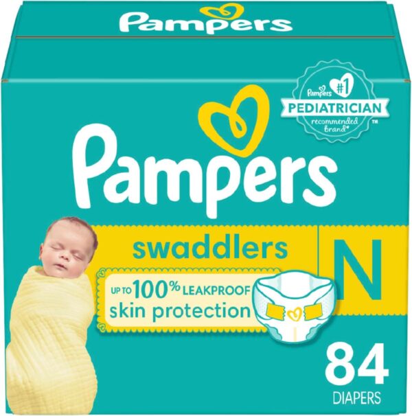 Pampers Baby Diapers - Swaddlers - Size 0, 84 Count, Ultra Absorbent Disposable Newborn Diaper