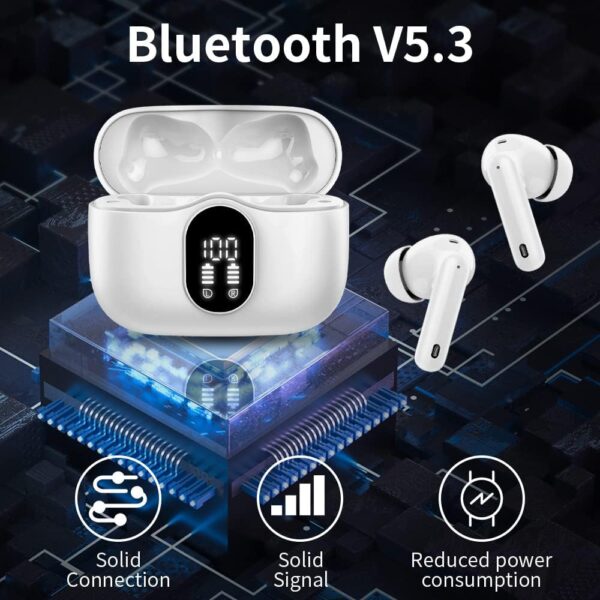 Wireless Earbuds Bluetooth 5.4 Headphones Bass Stereo Ear Buds with Noise Cancelling Mic LED Display in Ear Earphones IP7 Waterproof 36H Playtime for Laptop Pad Phones Sports Workout White - Image 4